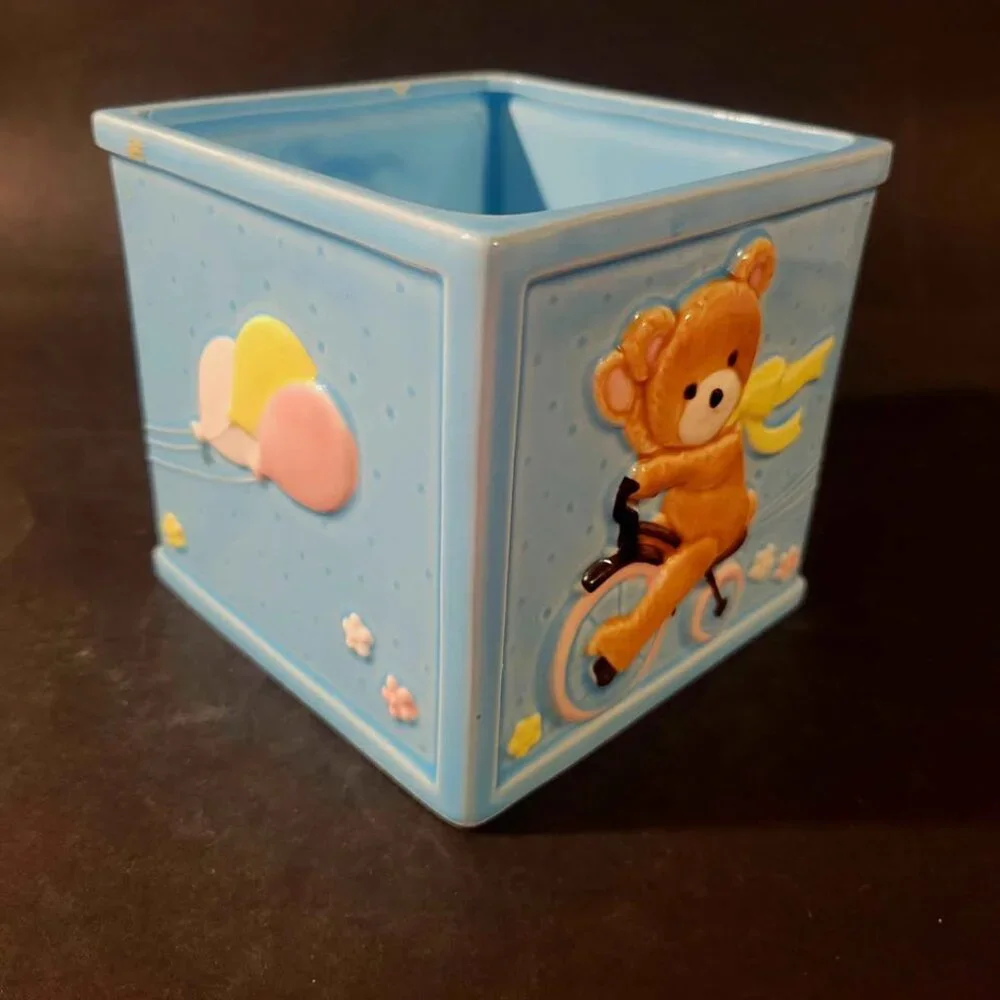 Vintage FTD 1987 Blue Ceramic Baby Nursery Planter